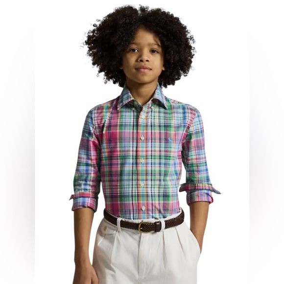 Polo Ralph Lauren Big Boys Long Sleeve Plaid Shirt Preppy Madras Button Down  L - Picture 1 of 10